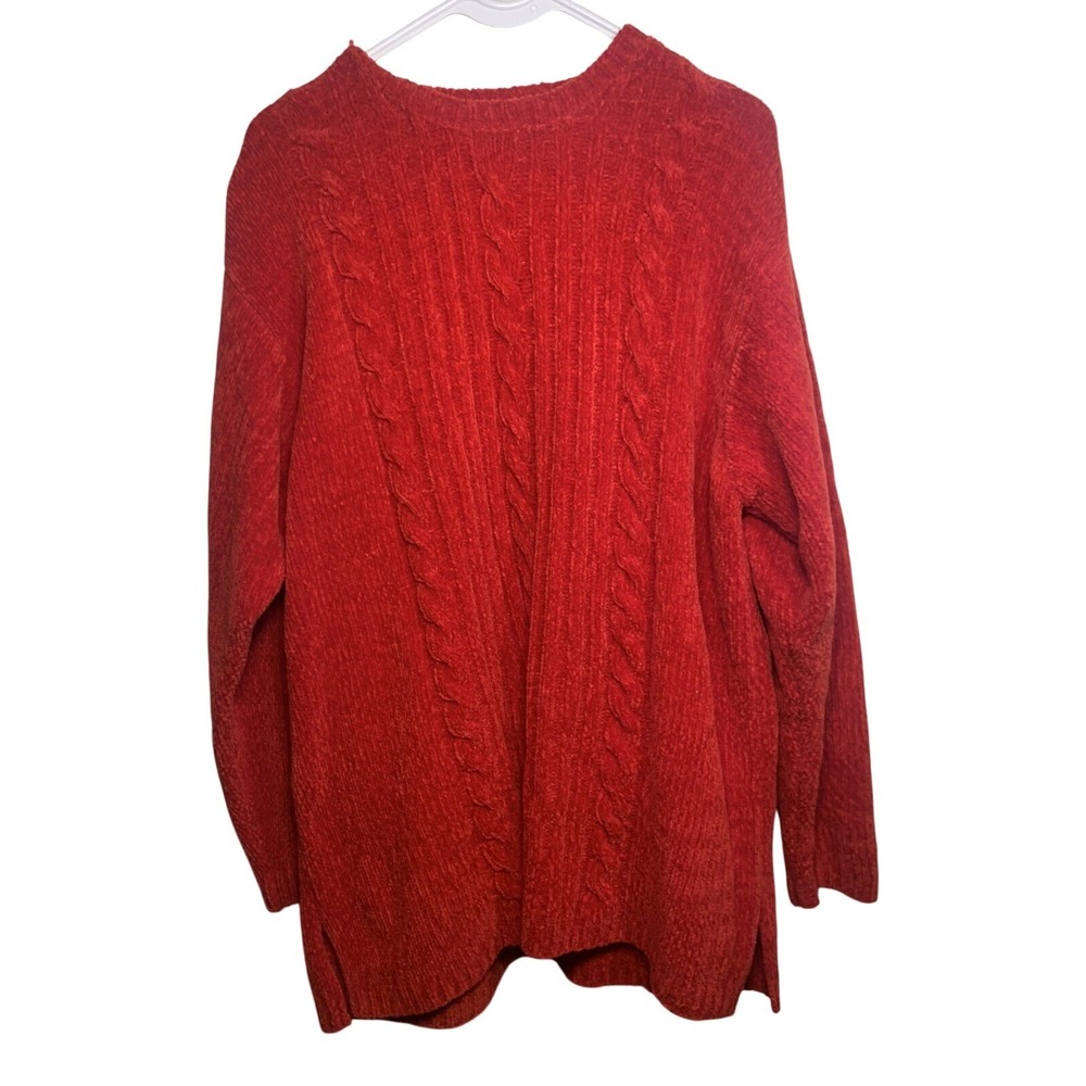 Women's Large Stitches In Time Pullover Red Soft Acrylic‎  Long Sleeve Sweater